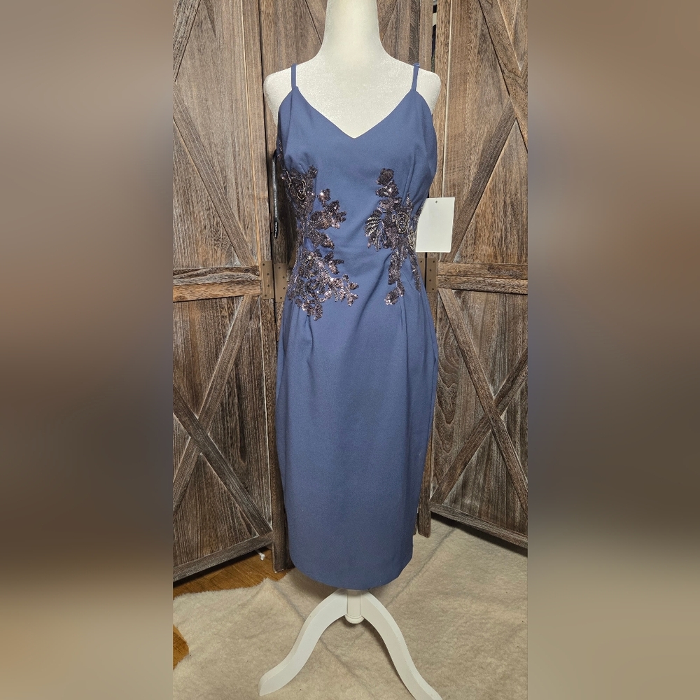 NWT Little mistress petrol blue embellished sequin floral bodycon dress Adjustab